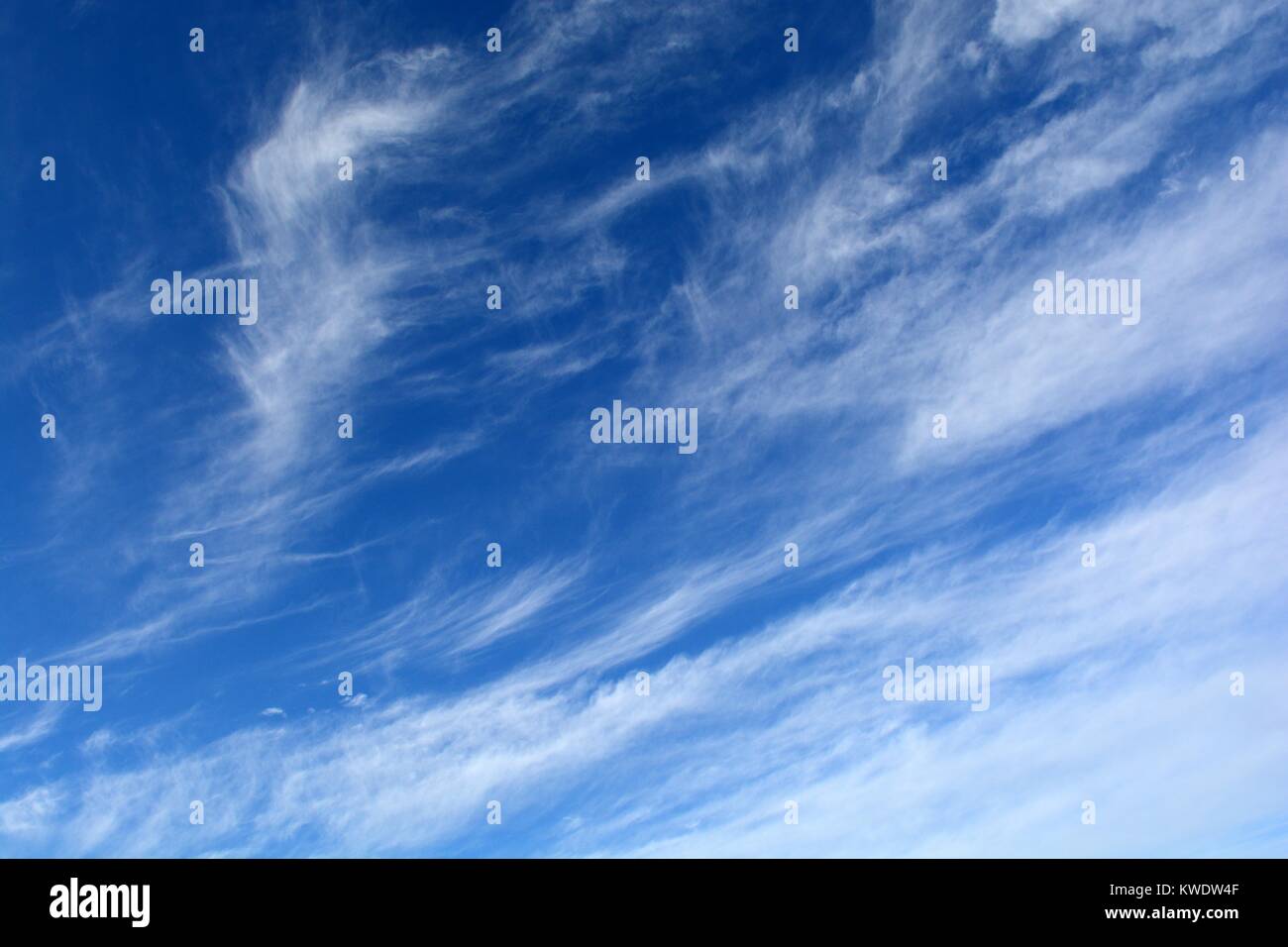 Brins de fins nuages cirrus against a blue sky Banque D'Images