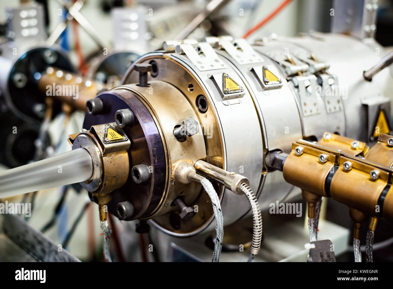 Machine Extrudeuse pour extrusion de matières plastiques, close-up view Banque D'Images