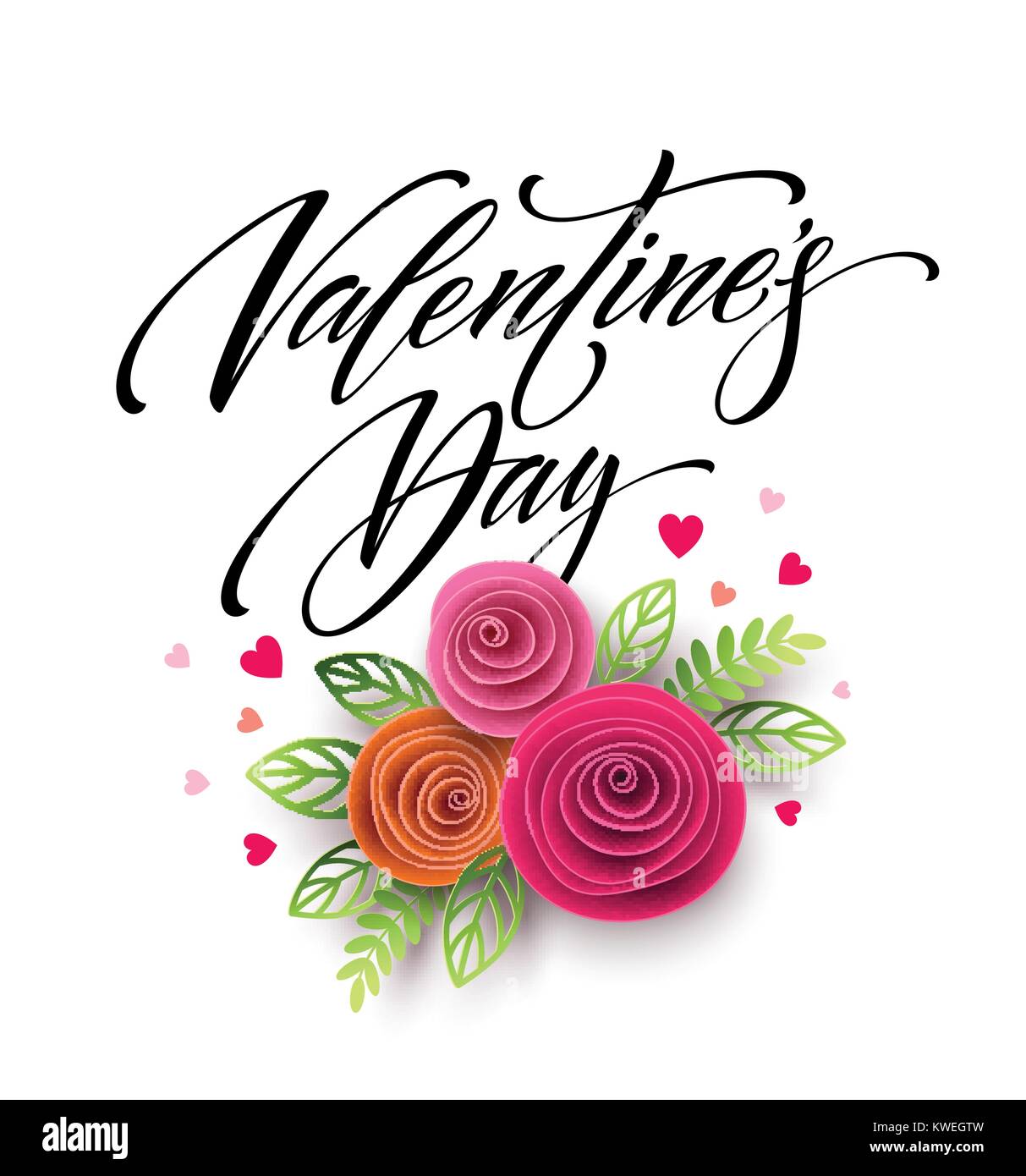 Carte de Saint Valentin en lettrage fleur fond papier. Vector illustration Illustration de Vecteur
