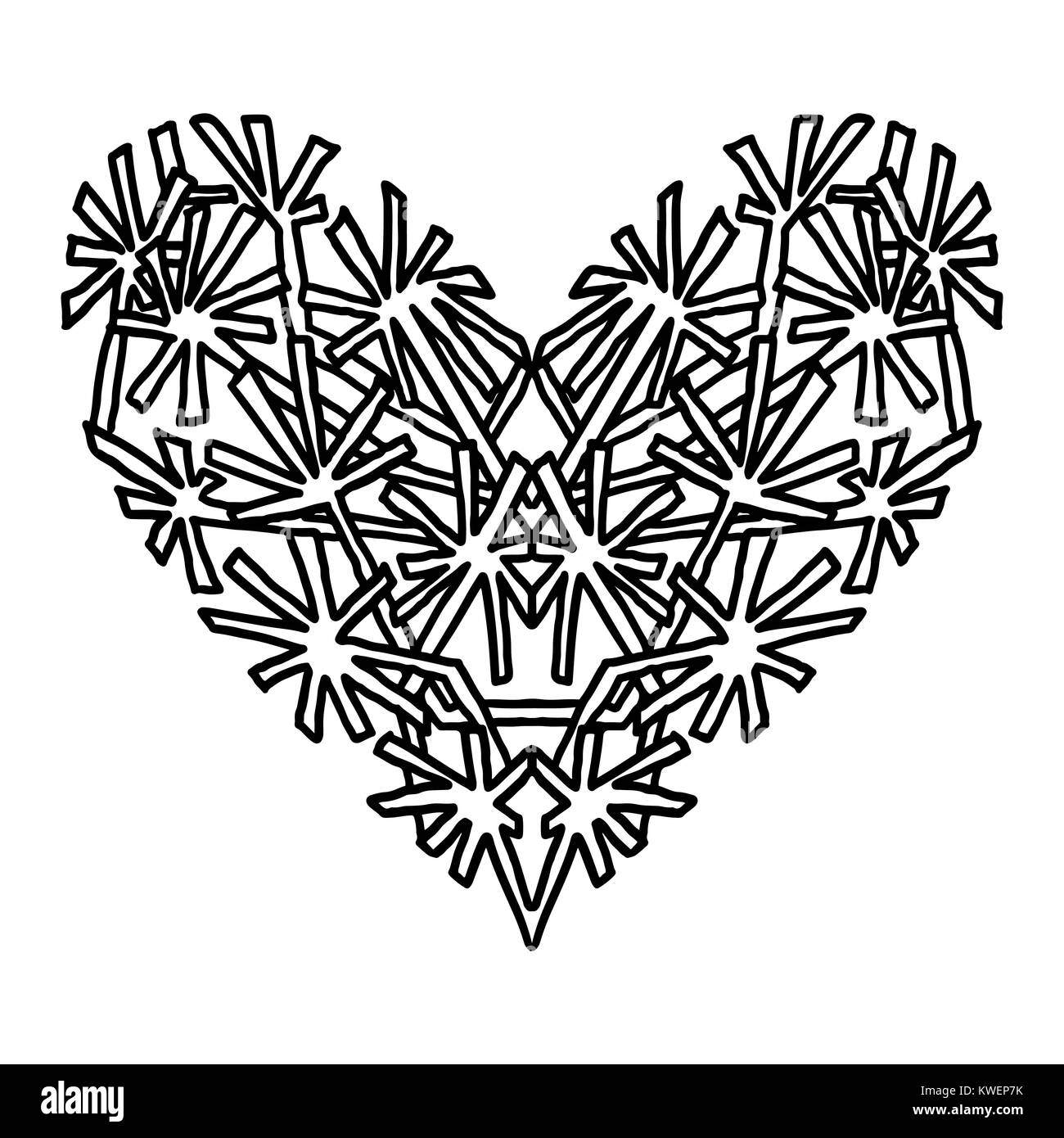Handdrawn zentangle coeur. Design style Mandala de Saint-Jean La Saint-Valentin cartes. Modèle de livre de coloriage. Vector illustration doodle en noir et blanc. Illustration de Vecteur