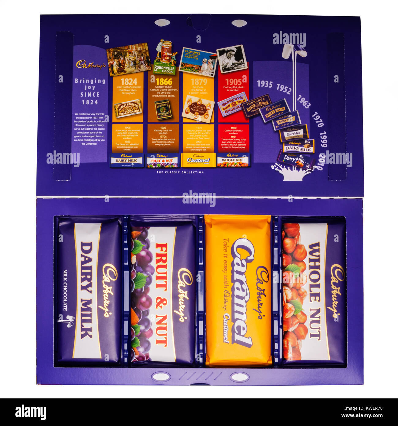Une collection Classic Cadbury's Dairy Milk case de sélection sur un fond blanc Banque D'Images