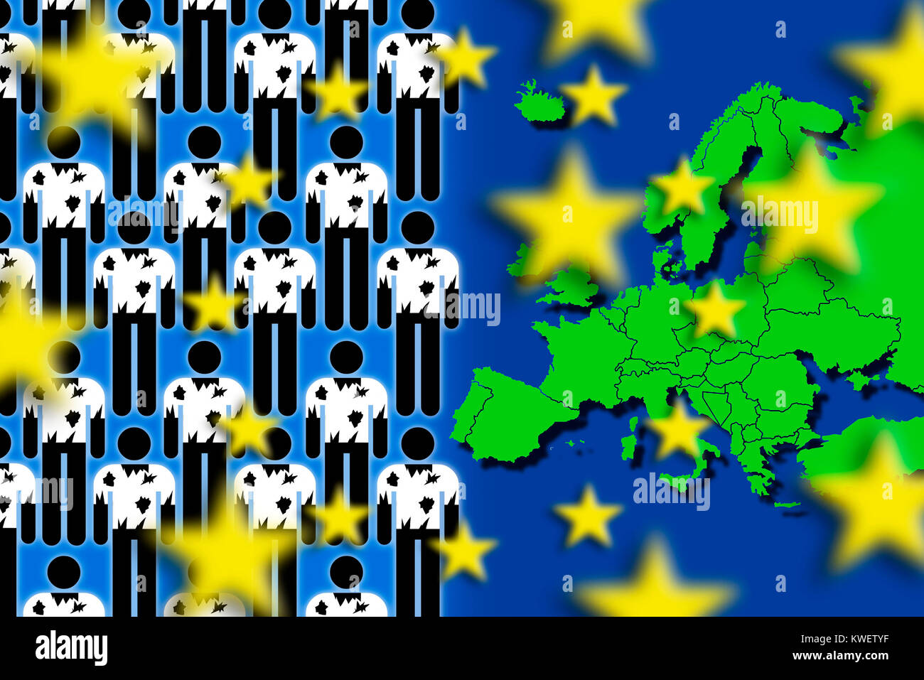 Les réfugiés et les cartes européennes, photo symbolique du stream de réfugiés vers l'Europe, und Flüchtlinge 1933-1945 Symbolfoto Flüchtlingsstrom Europakarte, nach Europa Banque D'Images