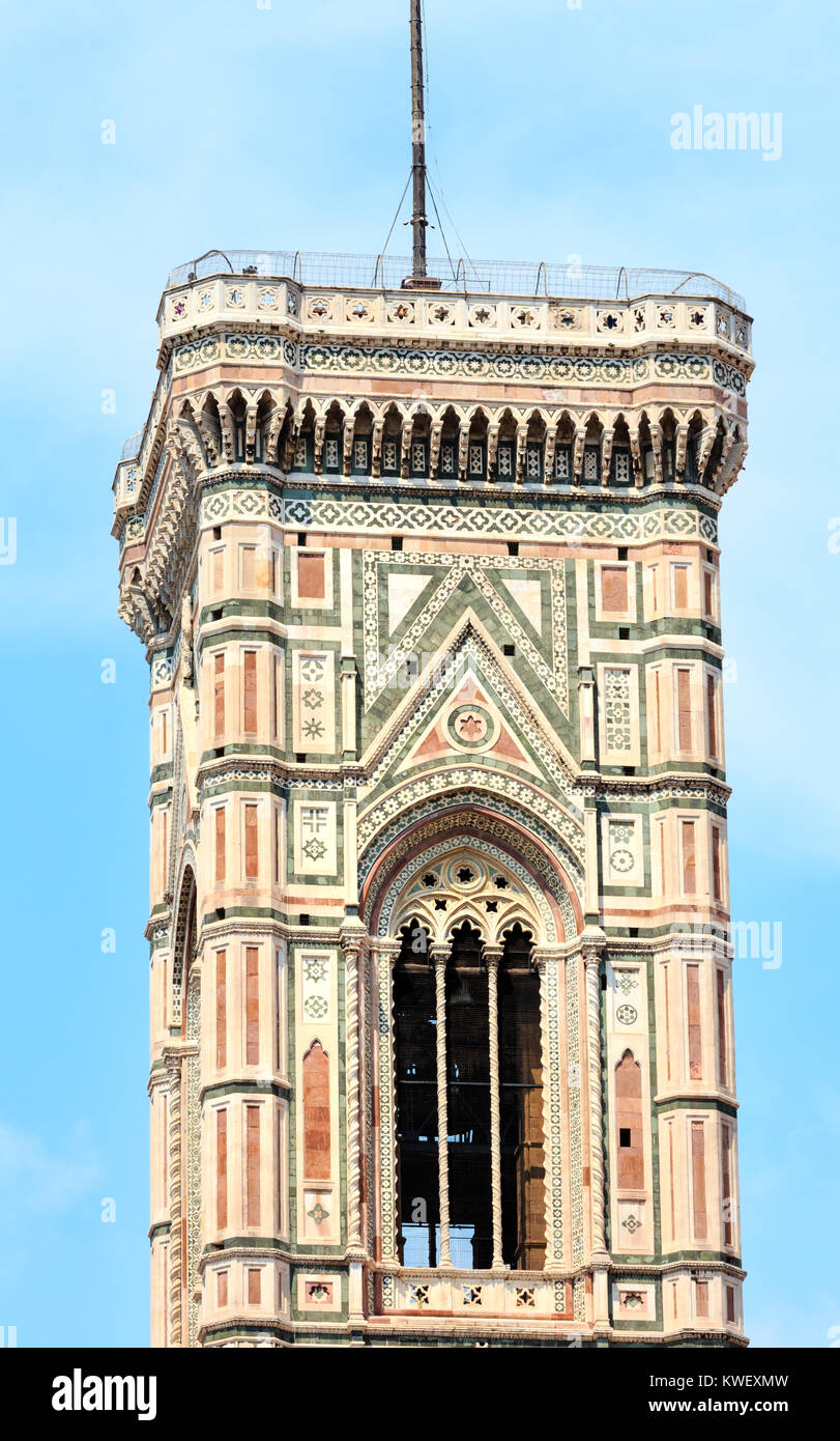 Florence Giotto's Campanile (clocher) de la partie supérieure. Florence la capitale de la région Toscane, en Italie. UNESCO World Heritage Site. Banque D'Images