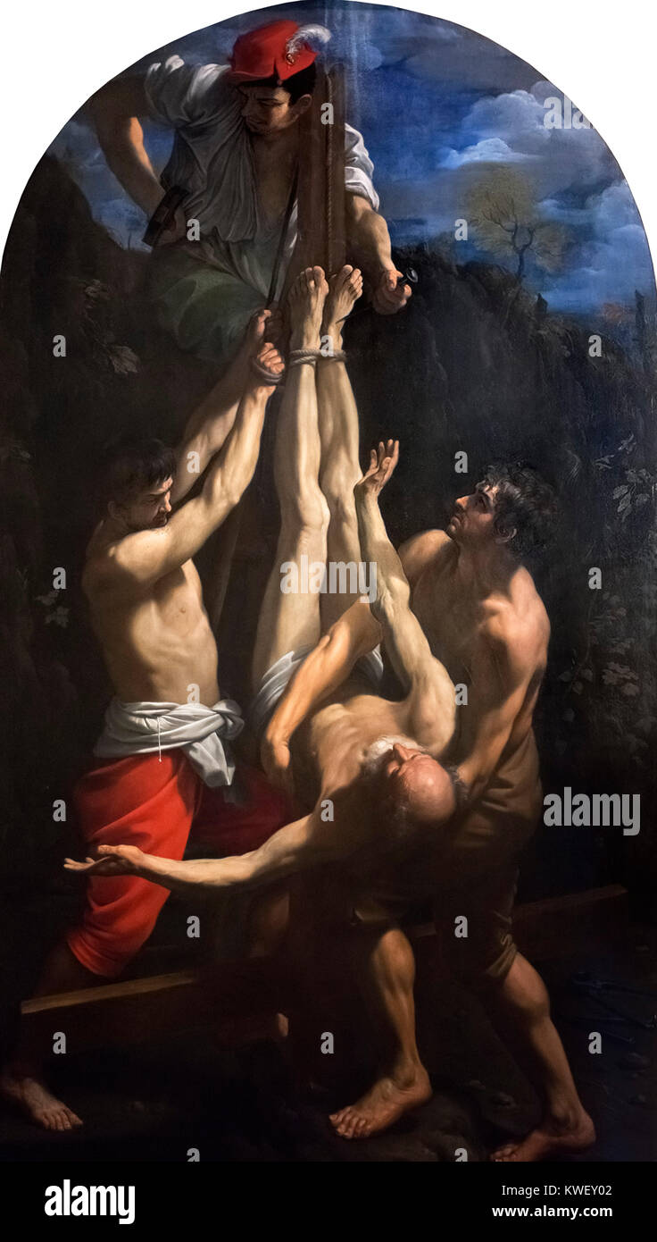 La Crucifixion de Saint Pierre par Guido Reni (1575-1642), huile sur bois, c.1604/5 Banque D'Images