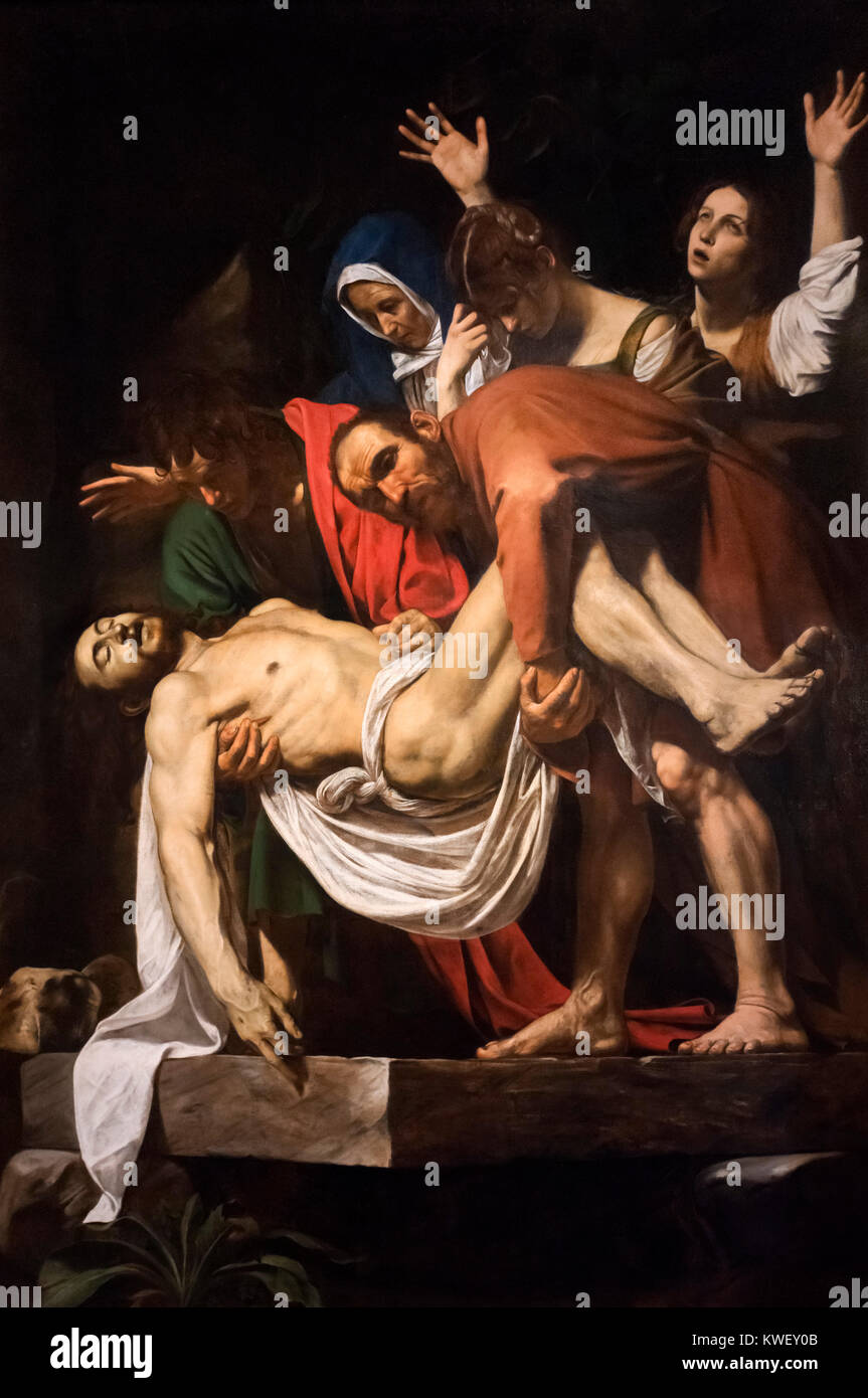 La peinture de Caravage. La mise au tombeau du Christ (retombées) de Michelangelo Merisi da Caravaggio () Julienne Latium Ligurie Lombardie Marches Molise, huile sur toile, c.1600/04 Banque D'Images