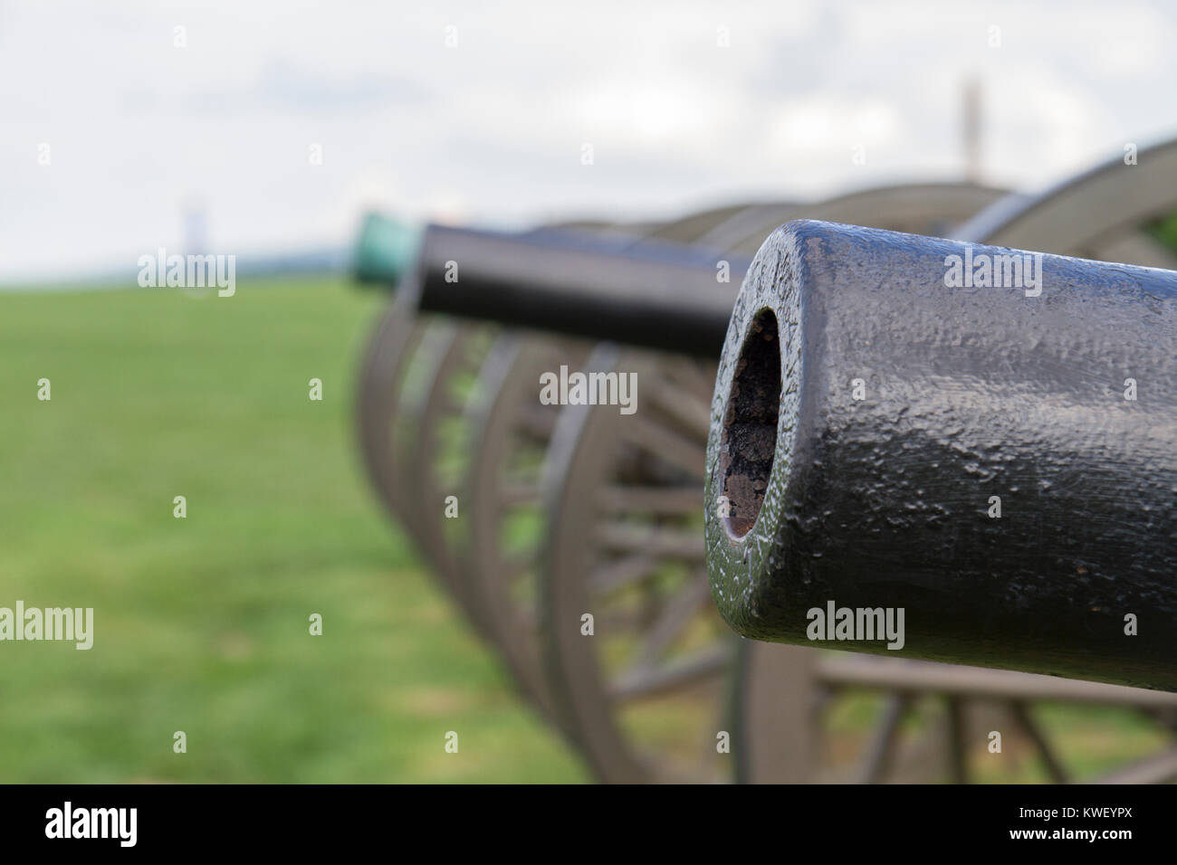 Recherche le long d'une ligne de la guerre civile d'armes à feu, champ de bataille National d'Antietam (U.S. National Park Service), Sharpsburg, Maryland, United States. Banque D'Images