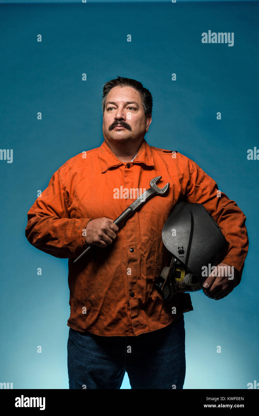 Randy Bryce, candidat démocrate à la Wisconsin's 1st Congressional district. Il s'agit d'un travailleur en fer, membre du syndicat, et connu sous le nom de "fer à repasser le stache.' Banque D'Images