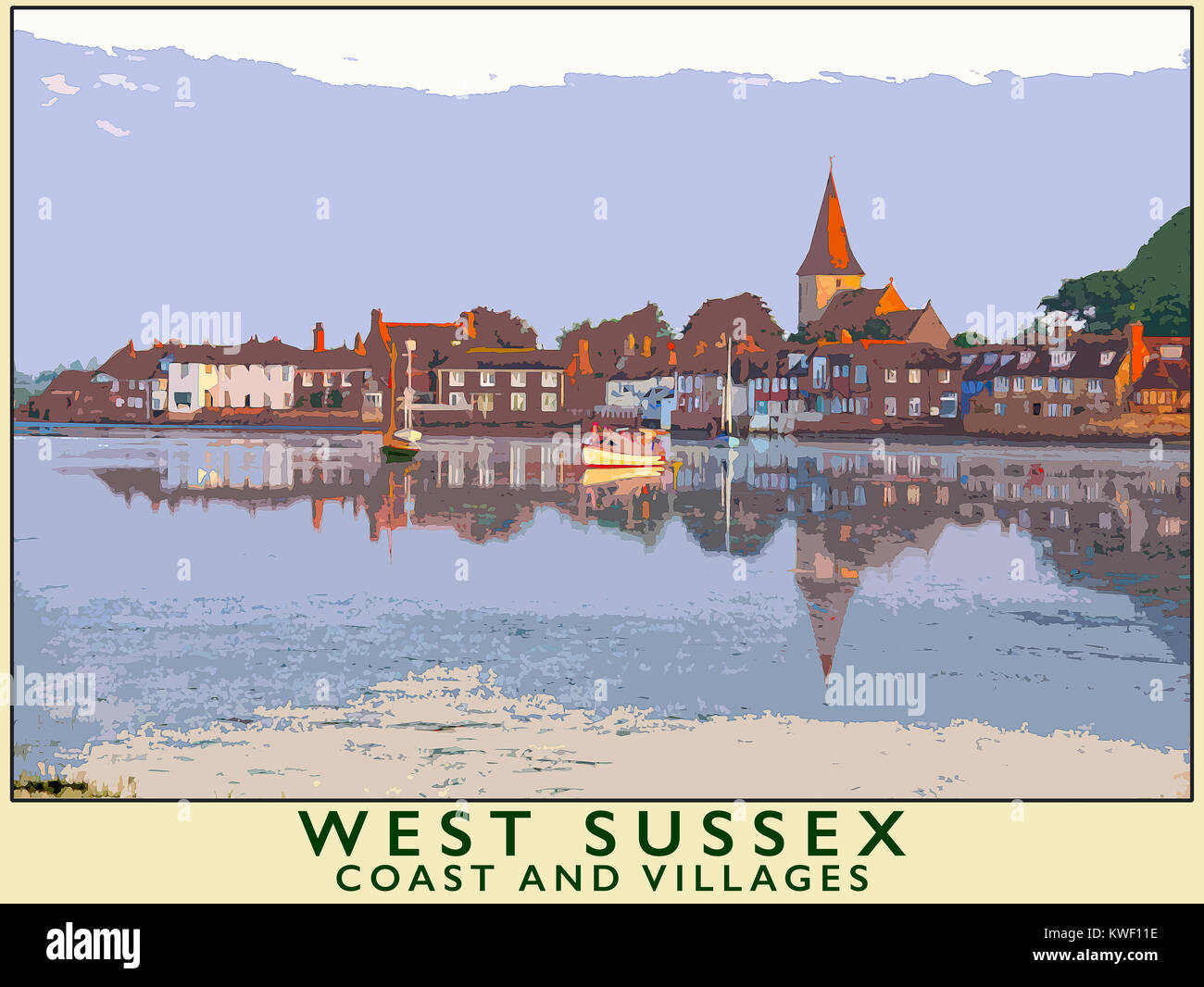 Un style poster illustration tirée d'une photographie du village côtier de Bosham, West Sussex, England, UK Banque D'Images