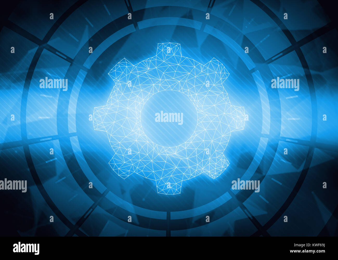 Abstract concept numérique avec écran tactile interface cercle icône d'engrenage sur le circuit historique de la techno. Pour l'image de marque, design graphique, papier peint. Network Banque D'Images