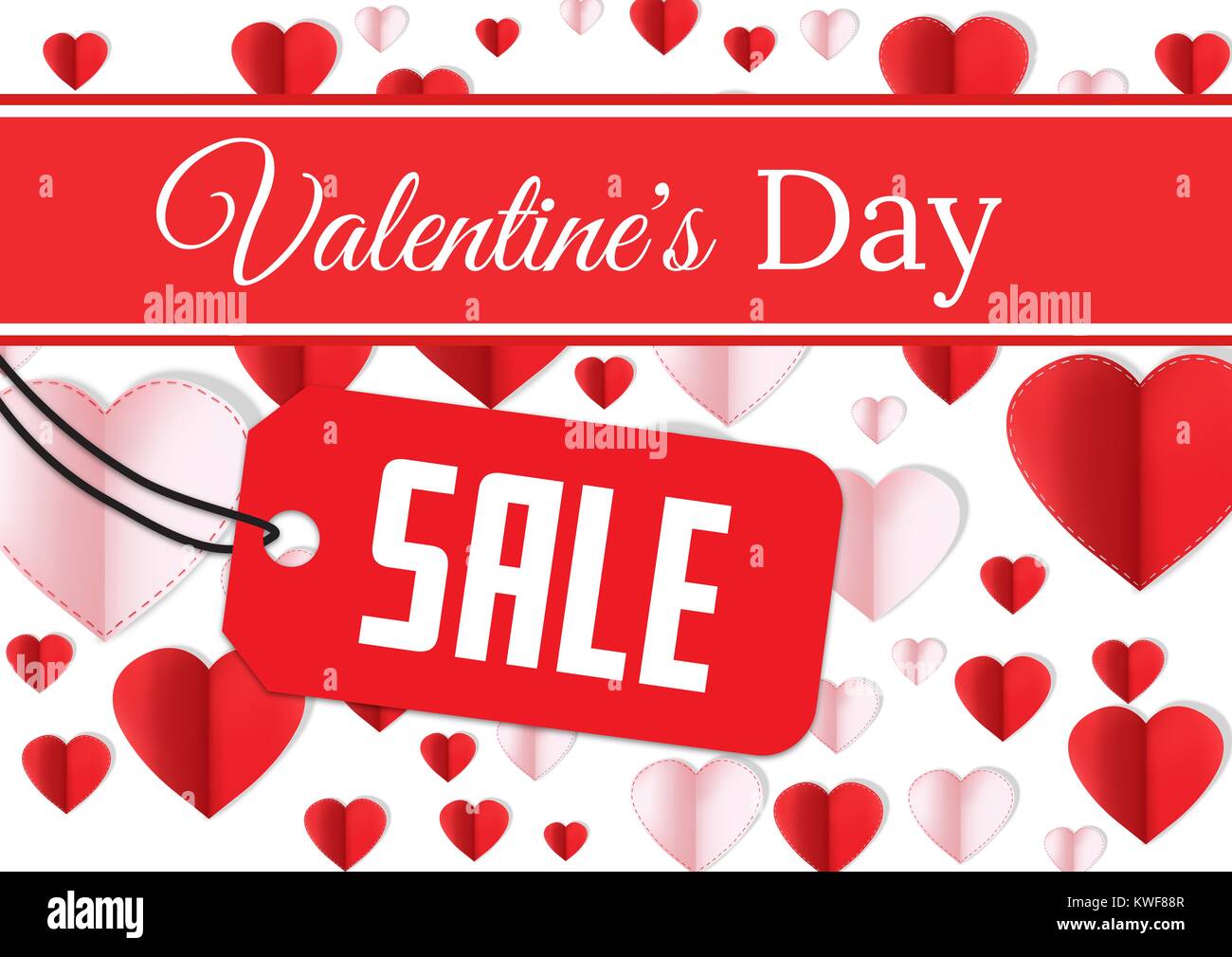 Solde texte et papier Valentin coeurs Banque D'Images