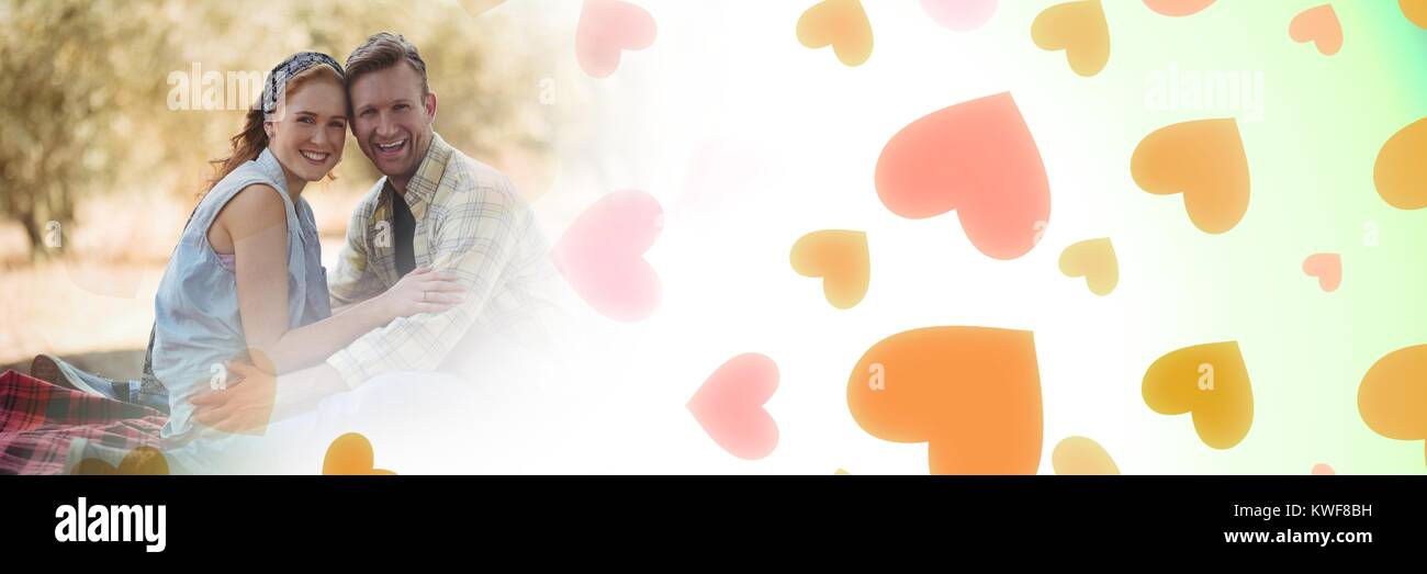 Couple dans le parc avec l'amour de la Valentin coeur de transition Banque D'Images