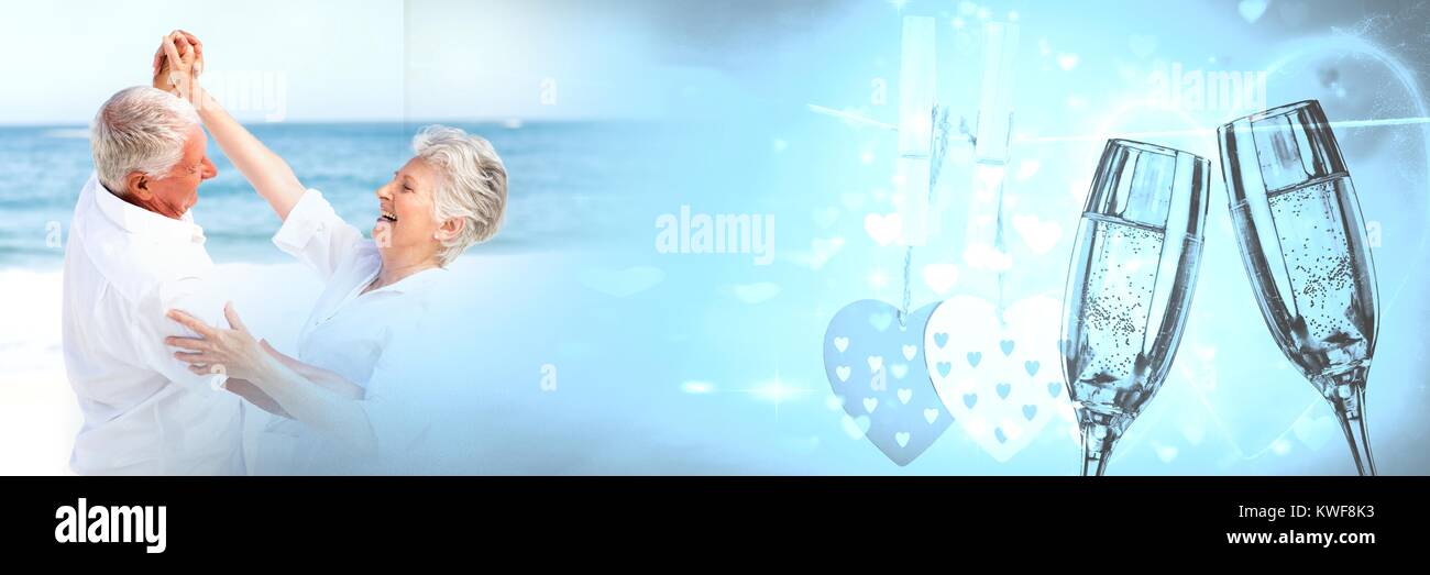 Vieux couple avec transition amour de Valentin et champagne Banque D'Images
