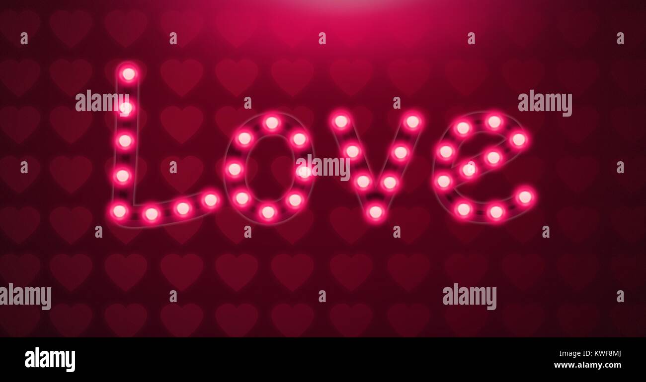 Adorez les ampoules fluo à texte lumineux avec motif coeur Banque D'Images