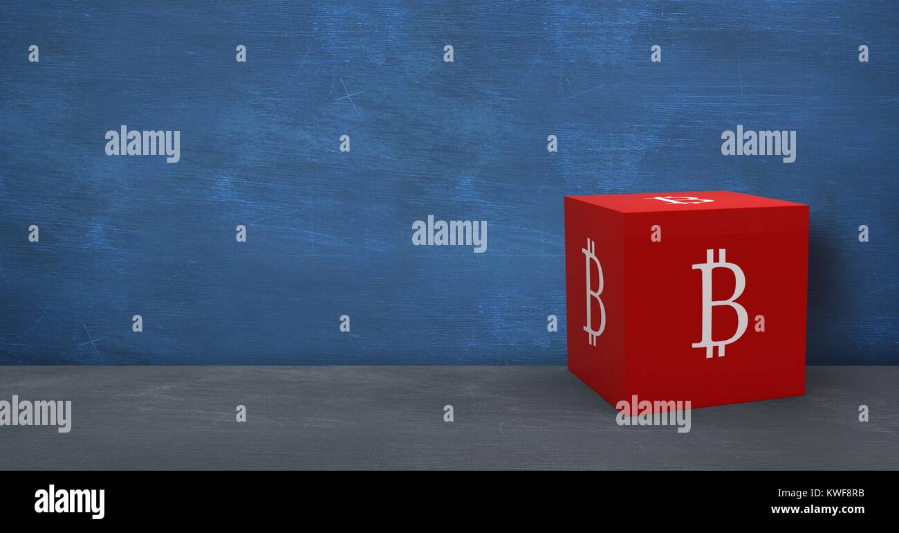 Icône Bitcoin 3D au sol dans la chambre Banque D'Images