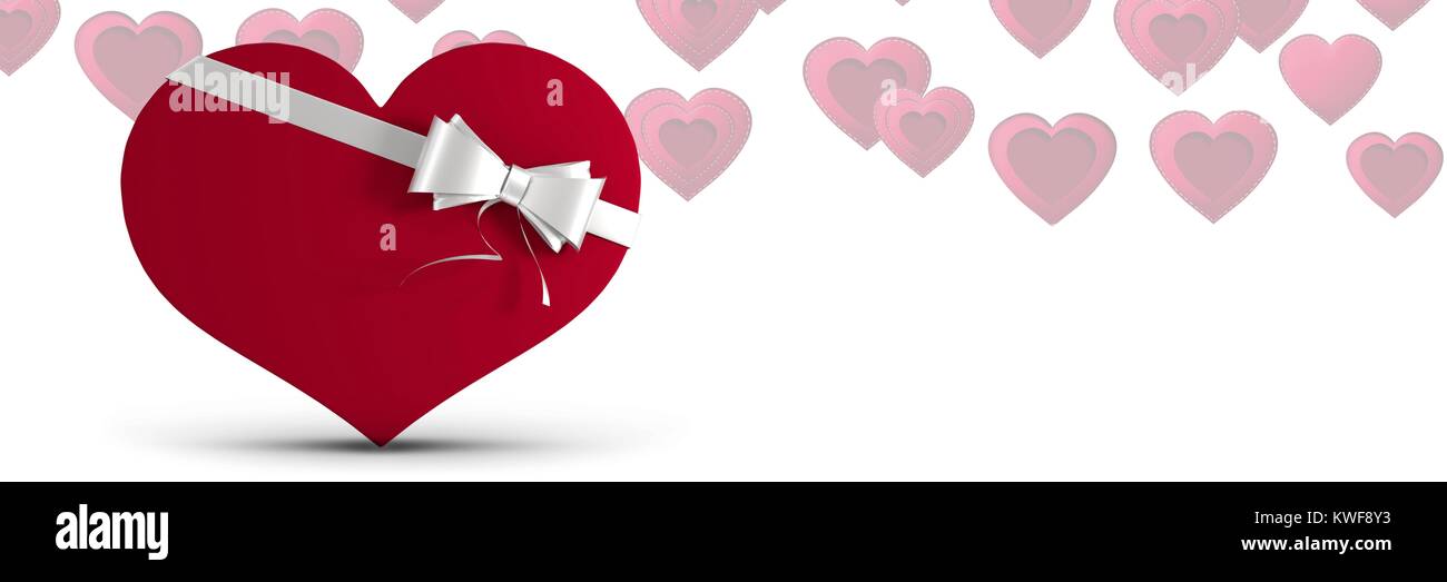 Boîte cadeau en forme de coeur de Saint-Valentin et arrière-plan Love Hearts Banque D'Images