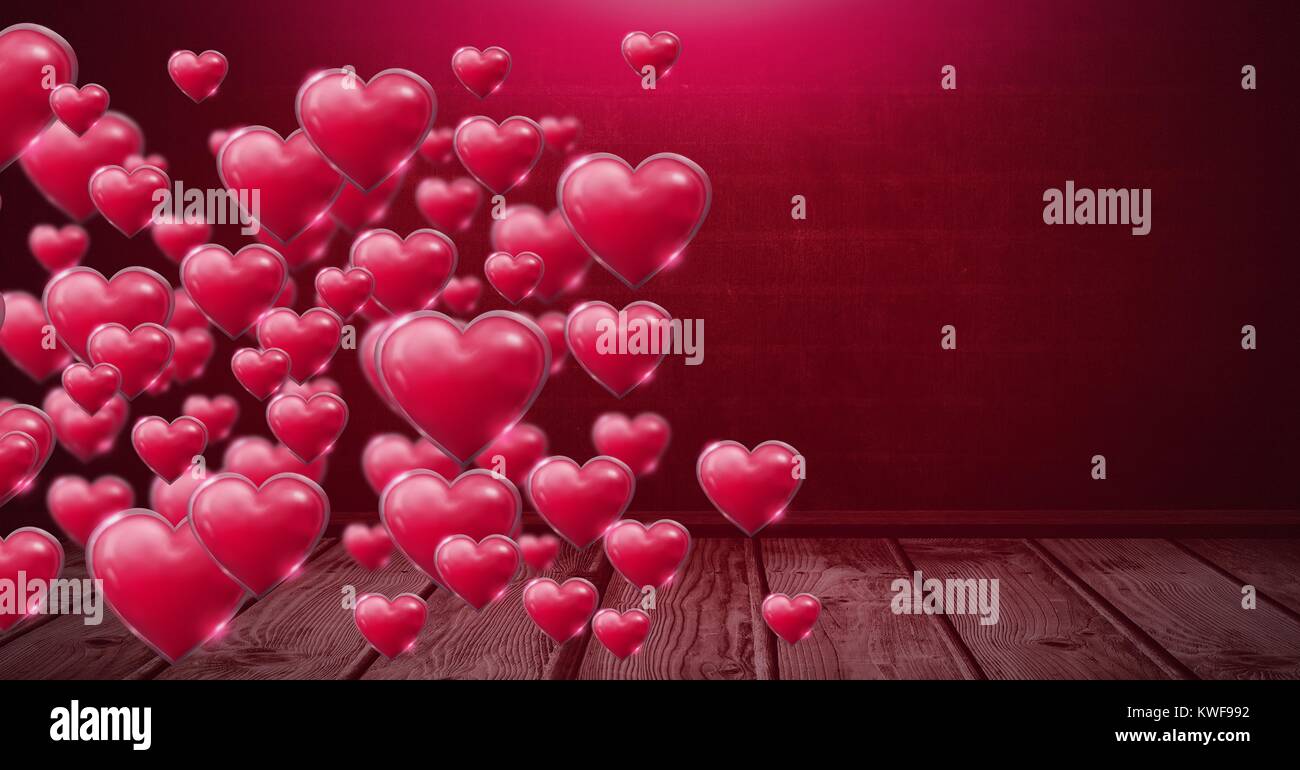 Cœur de Saint-Valentin pétillant et brillant sur parquet Banque D'Images