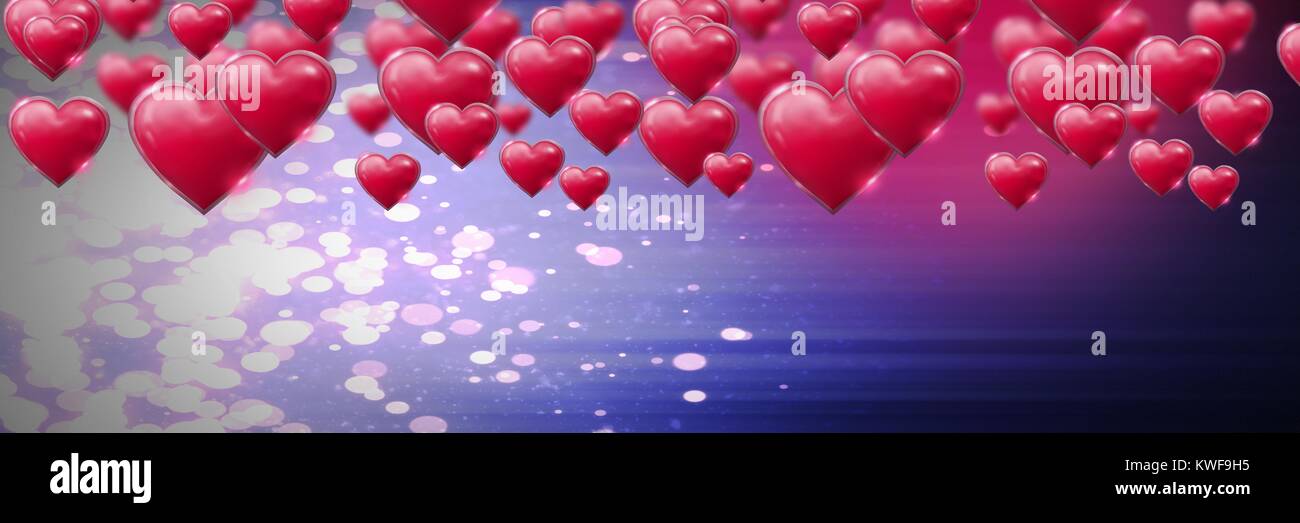 Coeurs pétillants de Saint-Valentin avec fond violet étincelant Banque D'Images