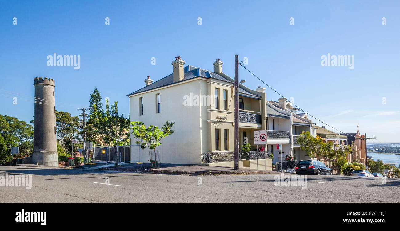 L'Australie, Nouvelle Galles du Sud, Newcastle, le plomb Light Tower, la tour ronde du 19e siècle a été l'aide de navigation du port Banque D'Images