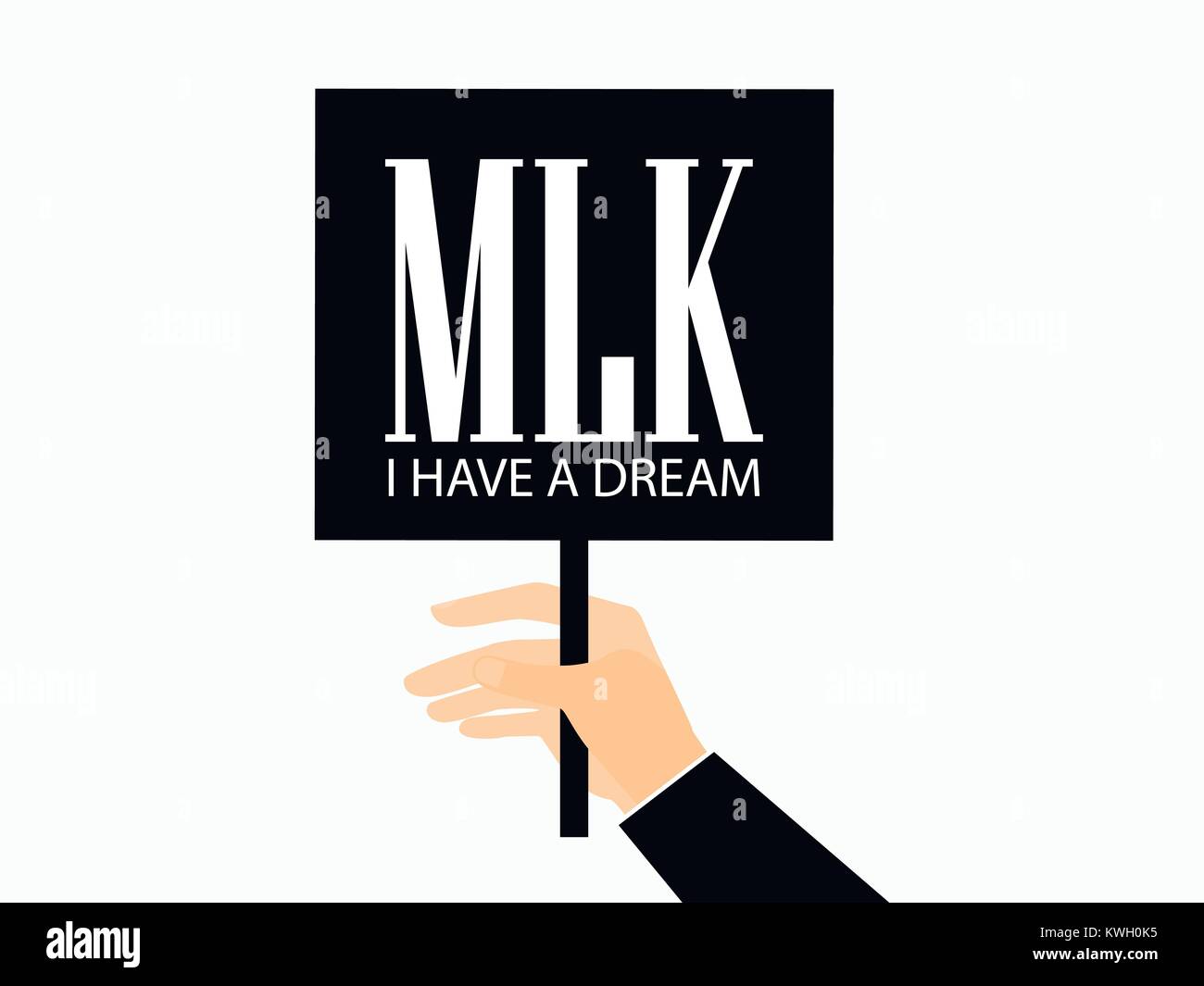 Martin Luther King Day. Hand holding placard. L'étiquette noire sur