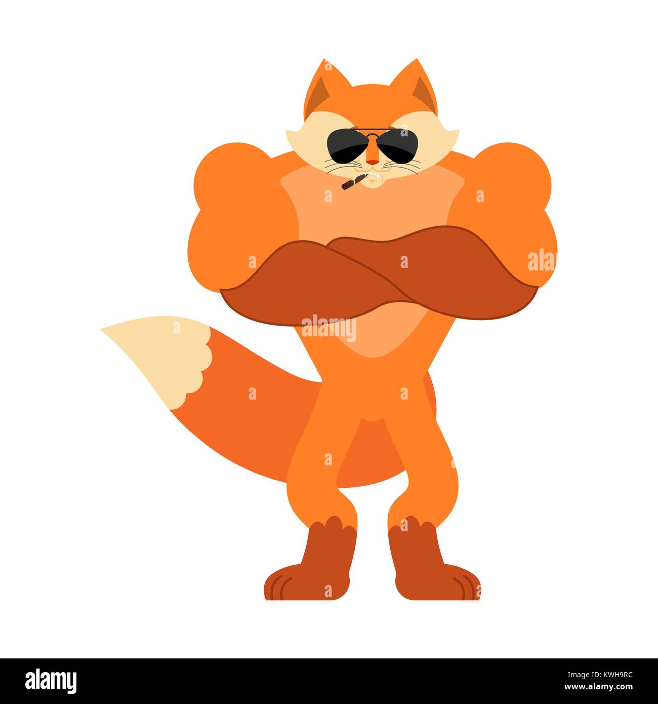 Fox Strong Cool grave. Fumer un cigare animal. emoji elle-fox strict. Vector illustration Illustration de Vecteur