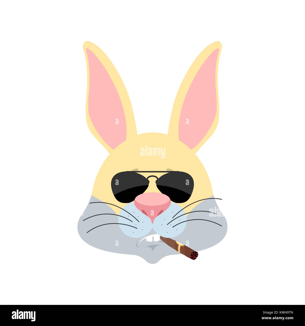 Cool lapin avatar sérieux d'émotions. Hare smoking cigar icônes emoji. Strict des animaux. Vector illustration Illustration de Vecteur