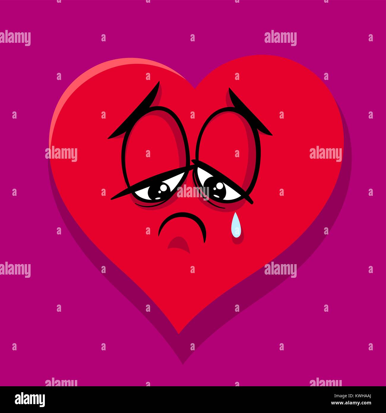 Carte De Souhaits Cartoon Illustration De Triste Coeur Caractere Sur La Saint Valentin Image Vectorielle Stock Alamy