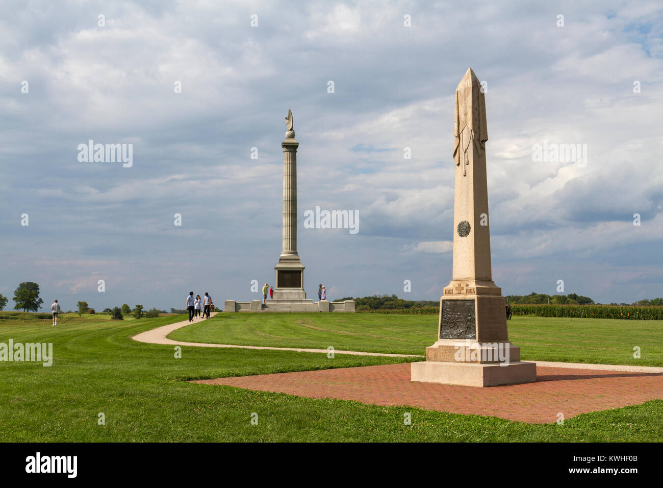 Le 20e d'infanterie de New York le monument et Monument de l'État de New York, champ de bataille National d'Antietam, Sharpsburg, MD, United States. Banque D'Images