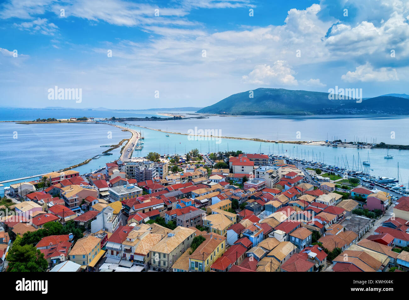 Vue aérienne de la ville de Lefkada, l'île de Lefkada, Grèce Banque D'Images