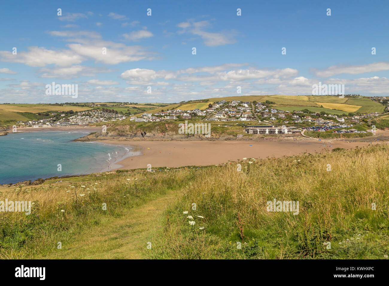 Une image donnant sur la baie de Bigbury shot de Burgh Island, South Devon, England, UK Banque D'Images