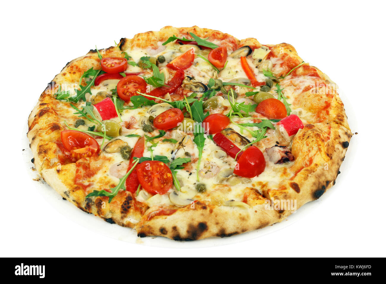 Pizza isolé sur fond blanc Banque D'Images