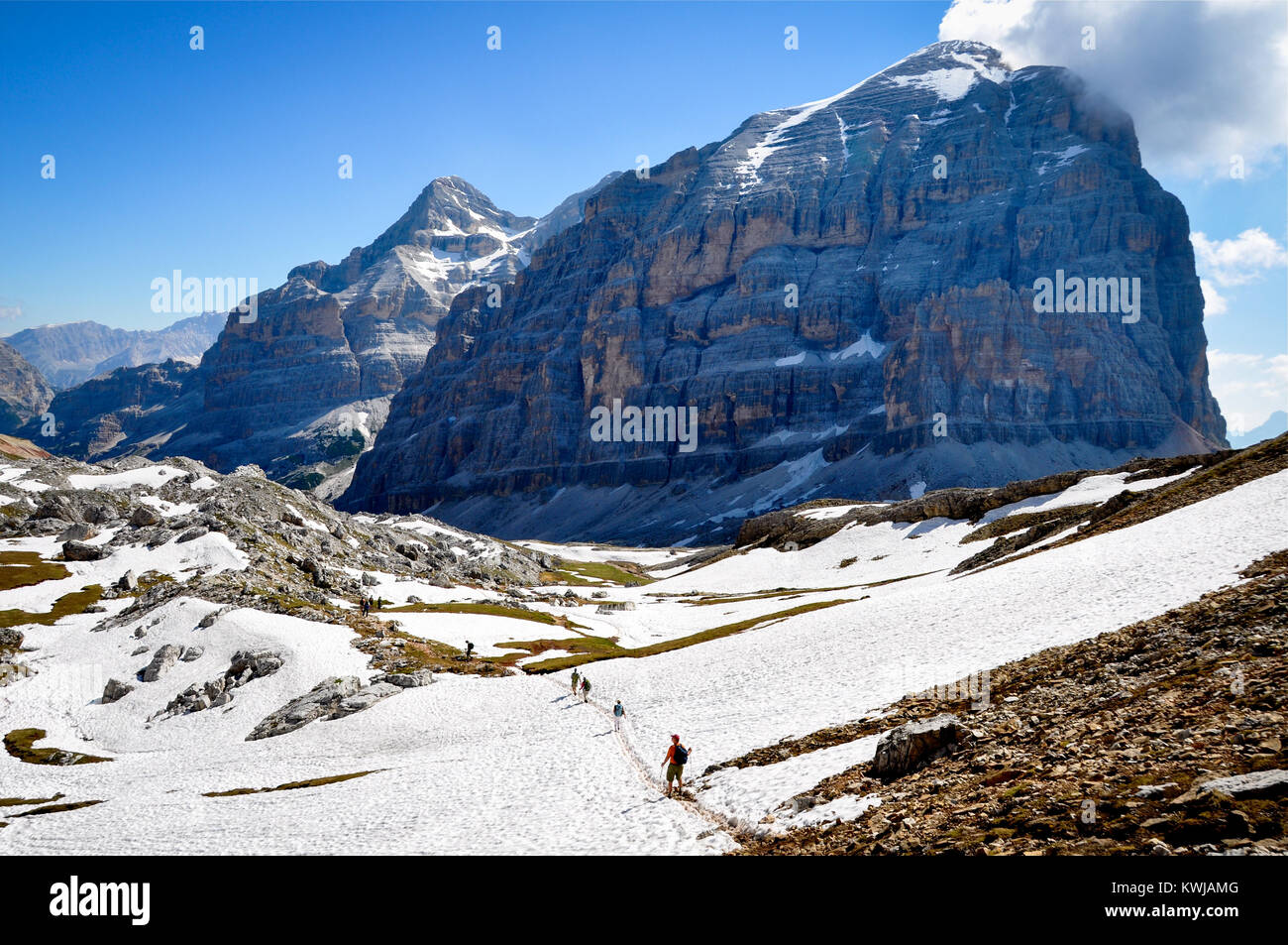 Val Travenanzes Tofane et Groupe de montagnes, Padova, Veneto, Dolomites, Italie. La vallée de Travenanzes, comme vu sur le sentier d'Rigfugio Lagazuoi. Banque D'Images