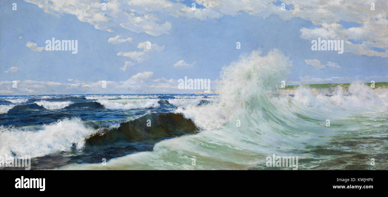 Le Port extérieur et l'Abra de Bilbao avec Punta Galea (1903) du peintre espagnol Juan Martínez Abades dépeint la côte basque et l'activité portuaire dans un réalisme maritime détaillé. Banque D'Images