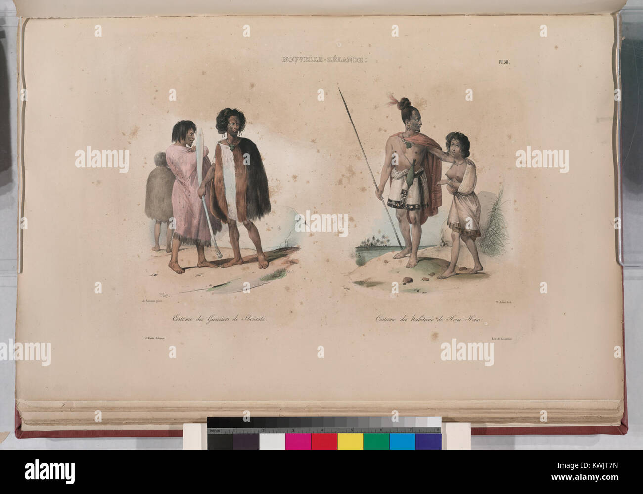 Nouvelle - Zélande. Costume des guerriers de Shouraki., des costumes des habitans de Houa-Houa (NYPL)13624459-1266827 b Banque D'Images