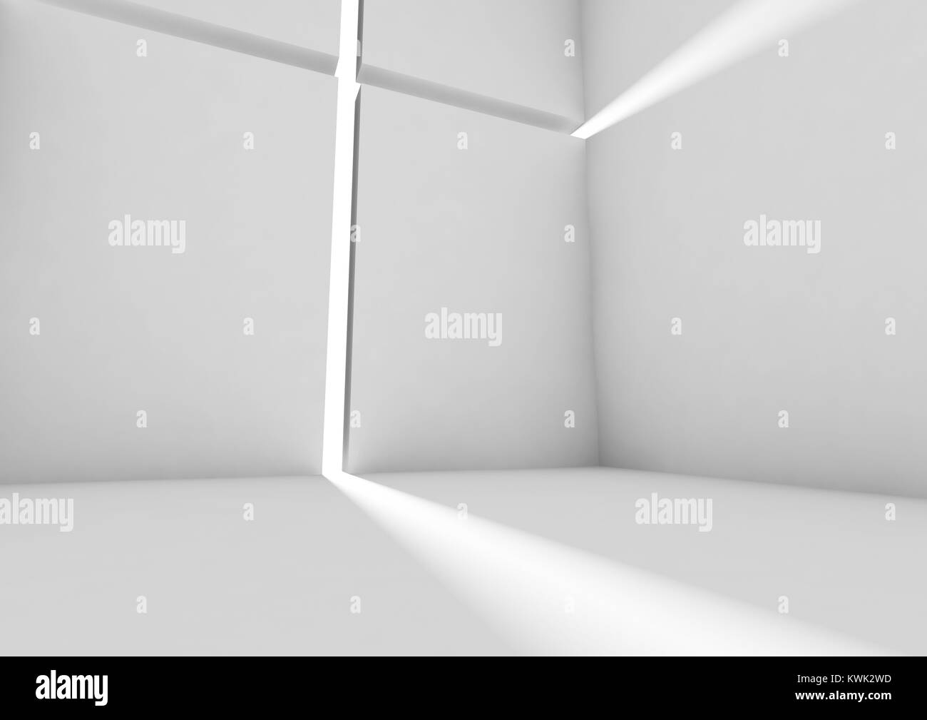 Abstract white intérieur contemporain, salle vide avec lumière du jour de poutres apparentes. Illustration 3D render Banque D'Images