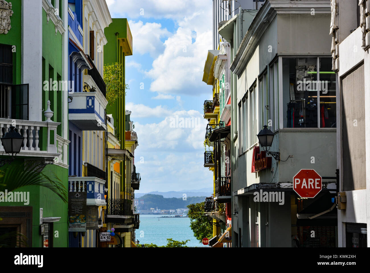 Les bâtiments colorés du vieux San Juan, Puerto Rico, quartier historique Banque D'Images