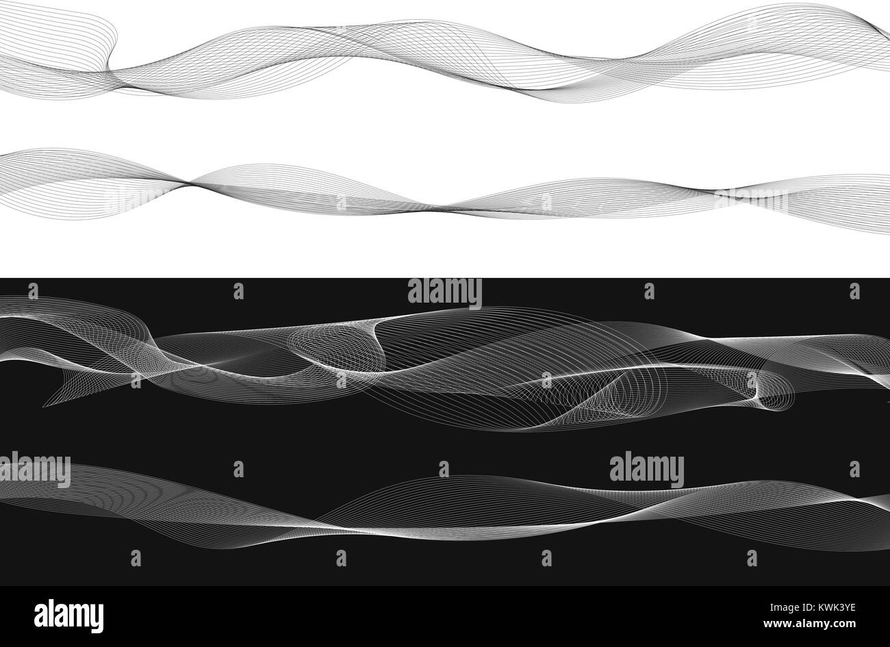 Ensemble de lignes courbes twist noir vague abstrait isolé sur fond blanc, Vector Illustration Illustration de Vecteur