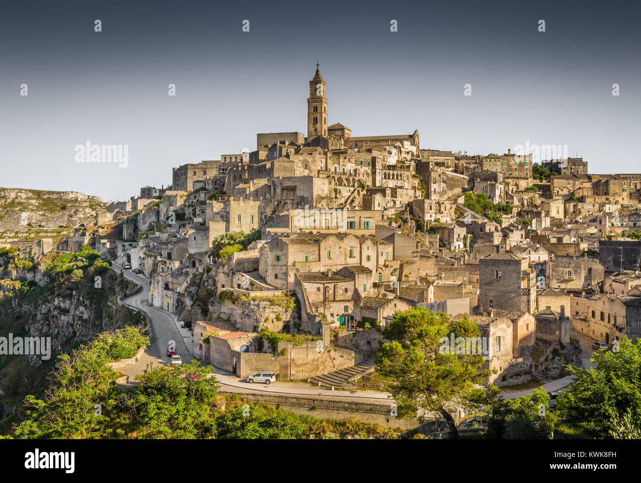 Ancienne ville de Matera (Sassi di Matera) au coucher du soleil, Basilicate, Italie Banque D'Images