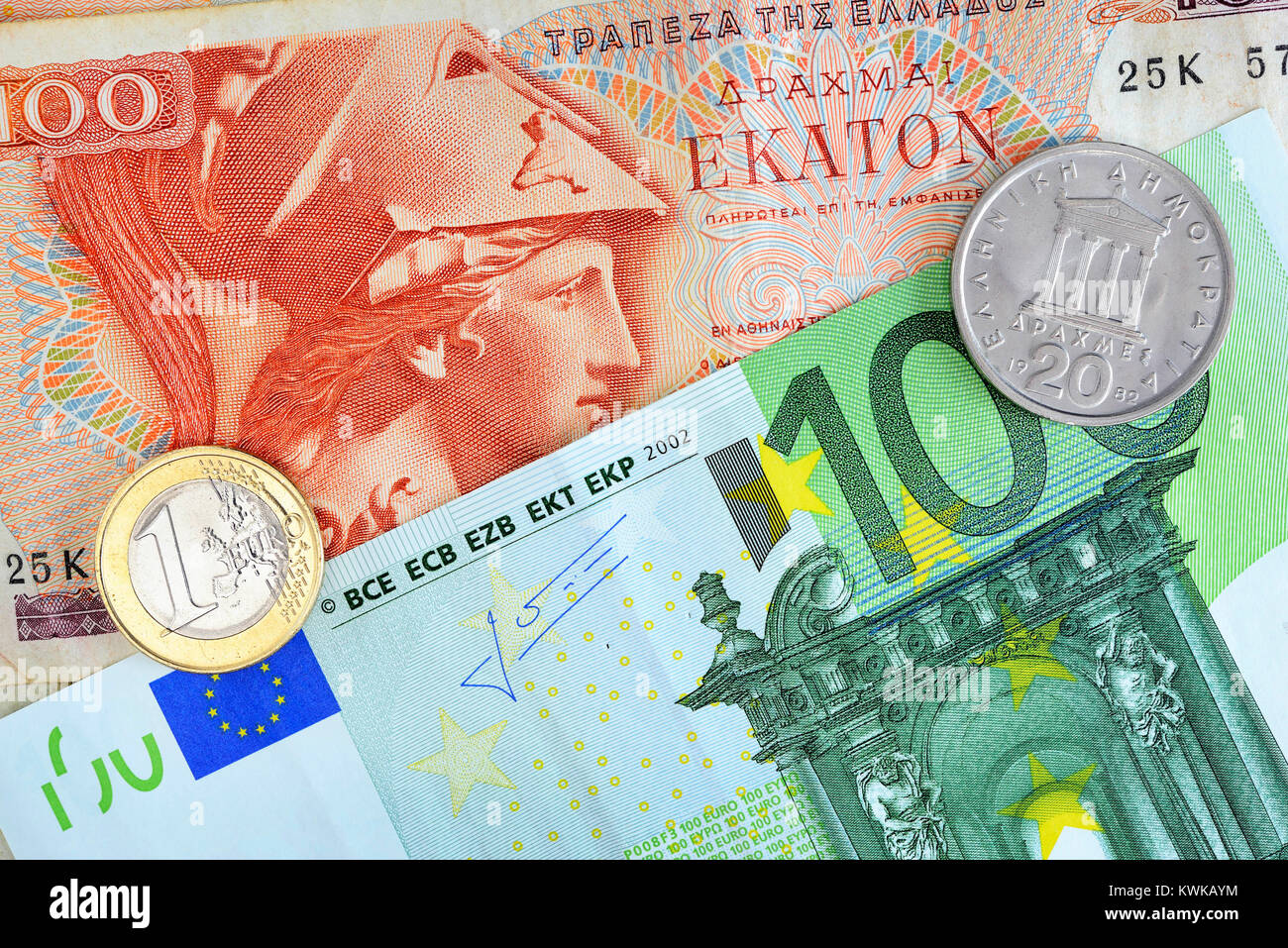 Drachme grecque et l'euro, Euro und Griechische Drachme Banque D'Images