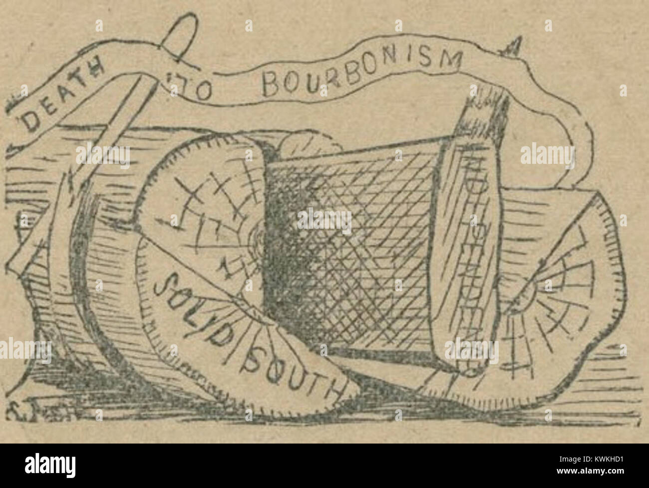 Une caricature politique intitulée mort au Bourbonisme, représentant le sentiment anti-monarchiste et l'opposition politique à la dynastie Bourbon, représentant un commentaire politique historique. Banque D'Images