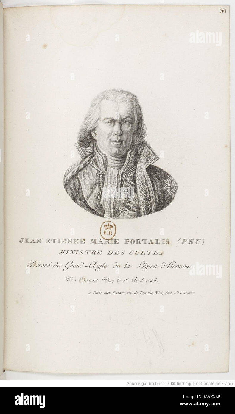 Jean-Étienne-Marie Portalis (1746-1807) était un avocat et homme politique français, qui a contribué à la création du Code Napoléon, qui a jeté les bases du droit civil en France. Banque D'Images