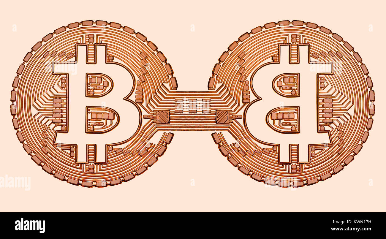 Cryptocurrency Bitcoin / système de paiement (Bitcoin ronde cuivre commémorative .999 bullion) Monnaie électronique Banque D'Images