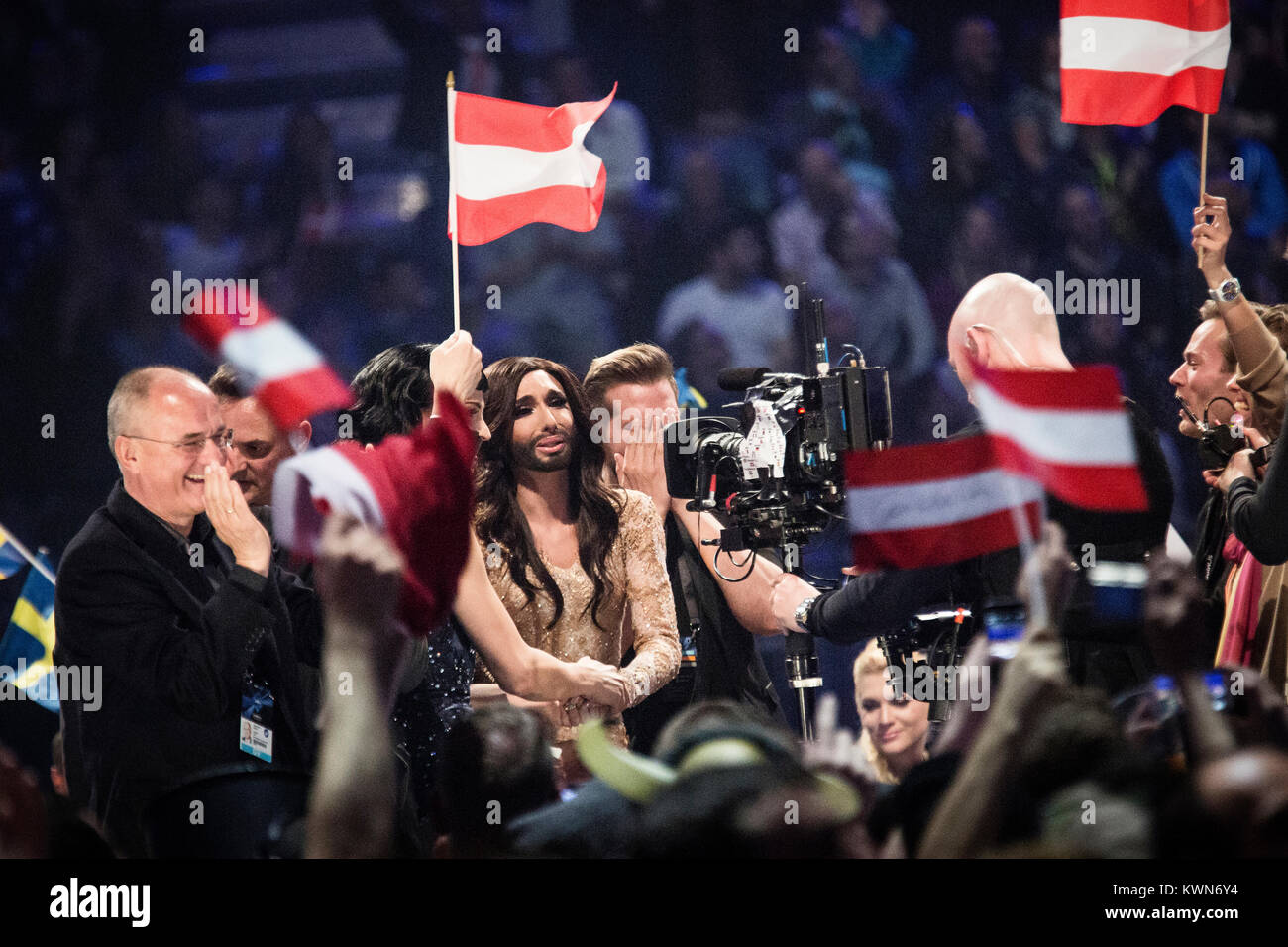 L'Autriche et Conchita Wurst, "la Femme à Barbe", gagner le Concours Eurovision de la Chanson 2014 avec la chanson gagnante 'prends comme un phoenix" à l'Eurovision à Copenhague final. Danemark 11/05 2014. Banque D'Images