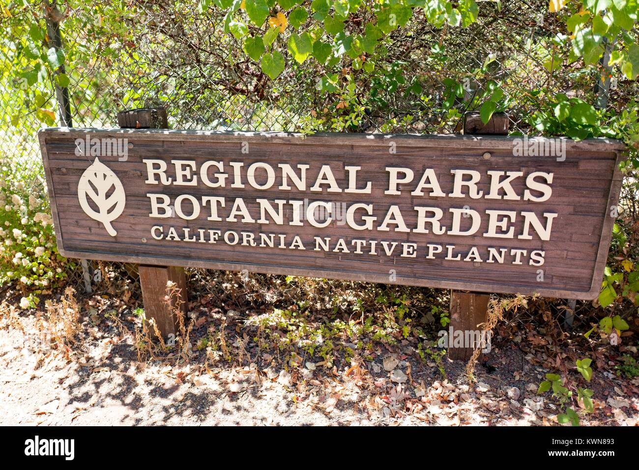 La signalisation pour l'East Bay Regional Parks Botanical garden à Tilden Regional Park, Berkeley, Californie, le 23 juillet 2017. Banque D'Images