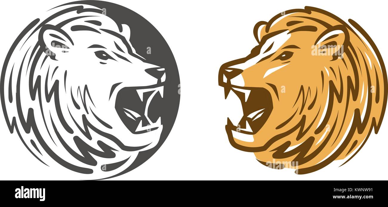 Logo lion rugit ou l'étiquette. Animal, emblème de la faune. Vector illustration Illustration de Vecteur
