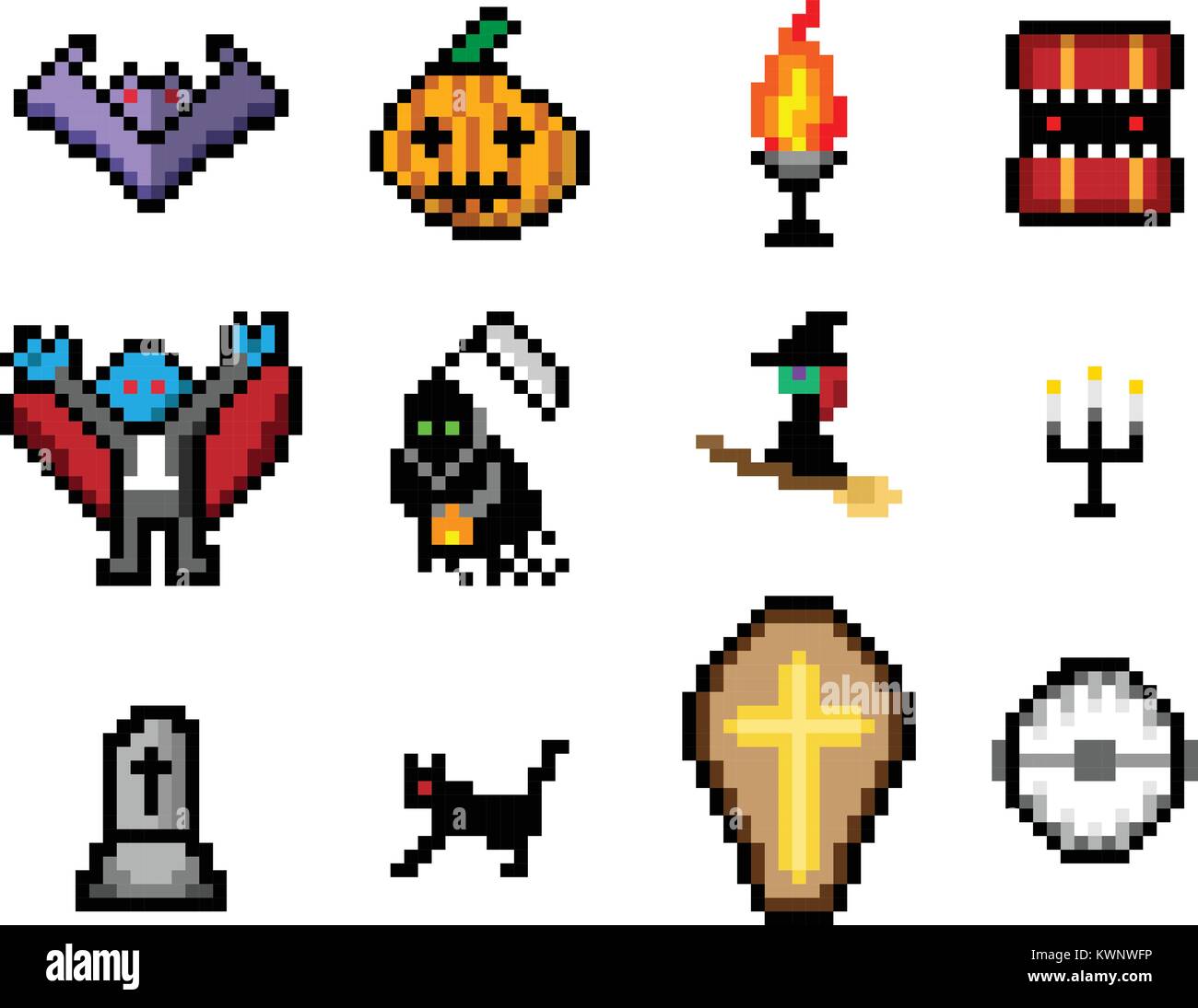 Ensemble d'objets d'Halloween en pixel style pour vecteur conception, jeu Illustration de Vecteur