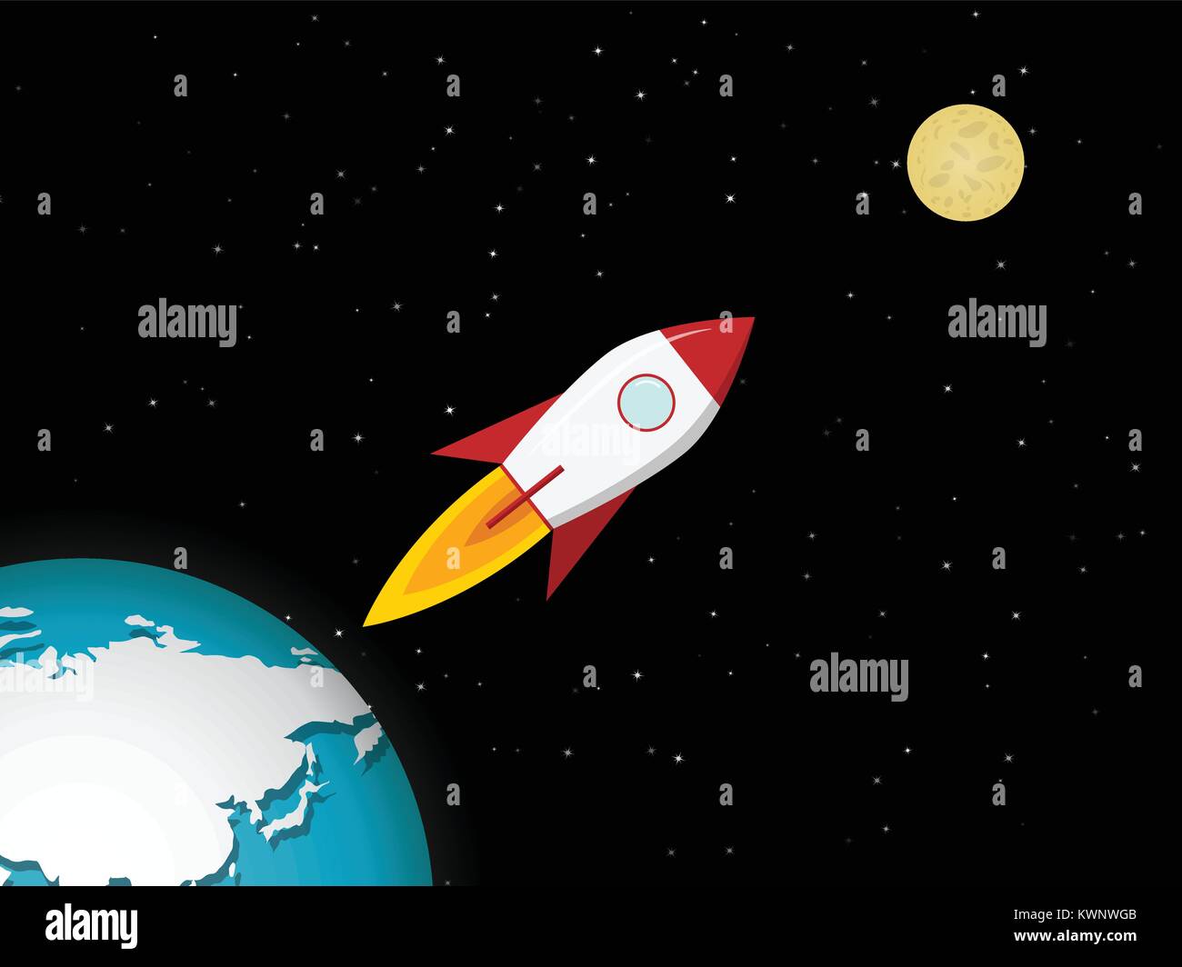 Rocket aller à la lune de la terre, vector design Illustration de Vecteur
