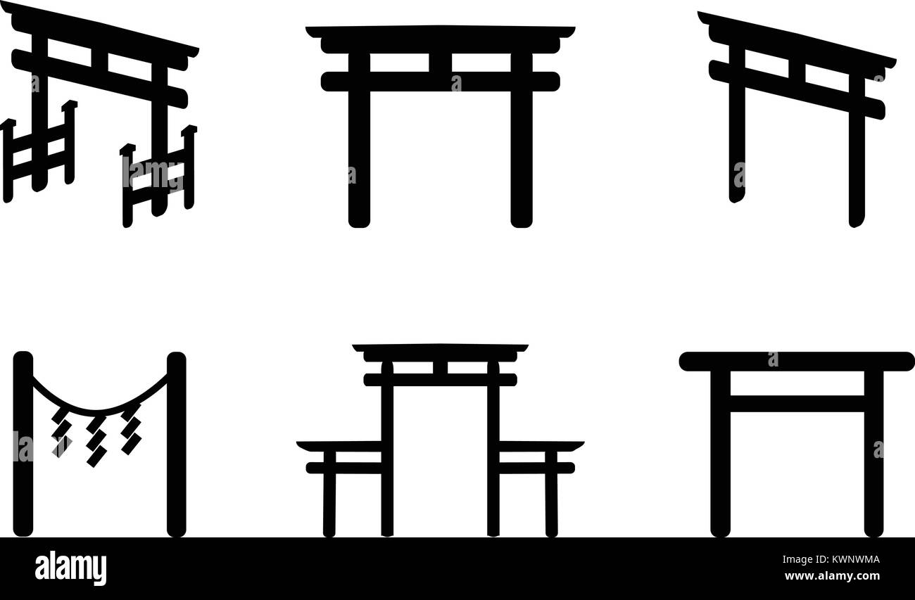 Ensemble de l'icône de style silhouette Torii, vector Illustration de Vecteur