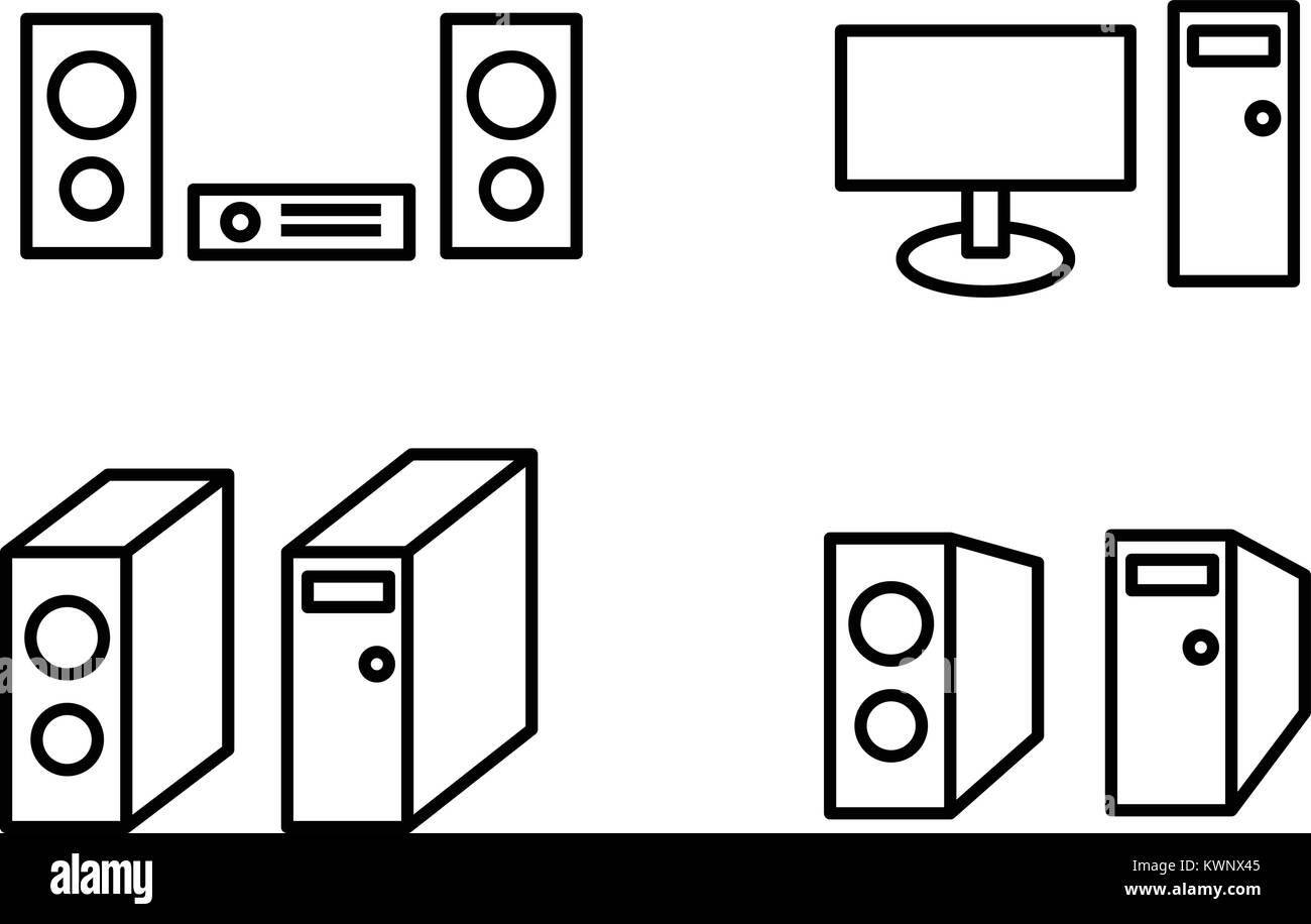 Ensemble d'icône, le président, moniteur et l'ordinateur en cas de style linéaire Illustration de Vecteur