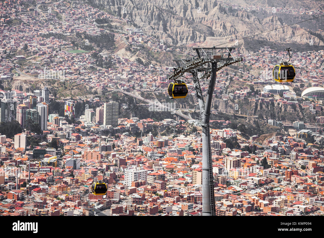 Mi Teleferico cable car de transport en commun à La Paz, Bolivie. Banque D'Images