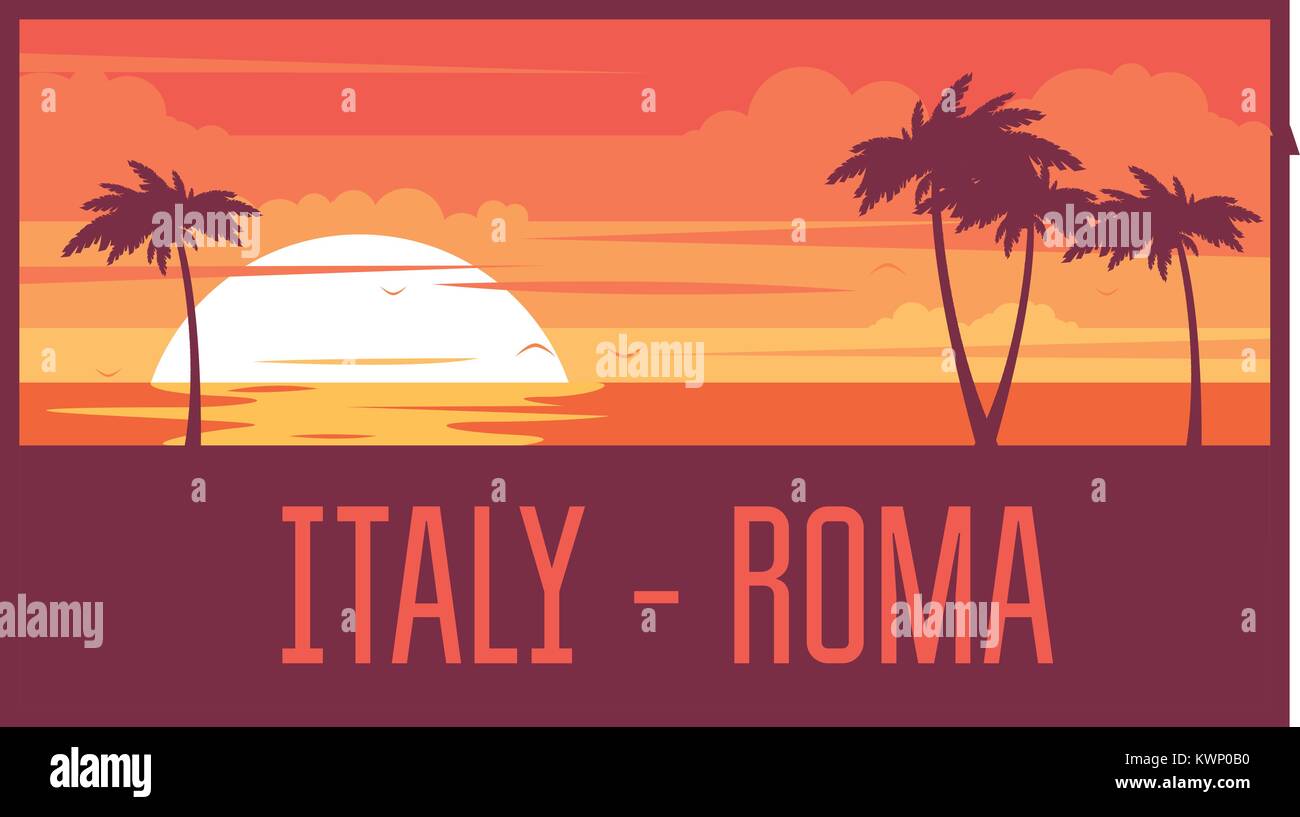 Plage avec des palmiers et de la mer - l'Italie reste concept Illustration de Vecteur